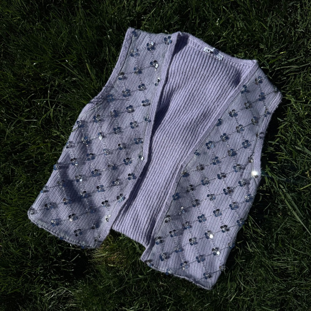 Lilac Sweater Vest with Beading